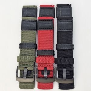 3X Men's 22MM Premium Rugged‎ Canvas Watch Strap Green Red Black Quick-Release